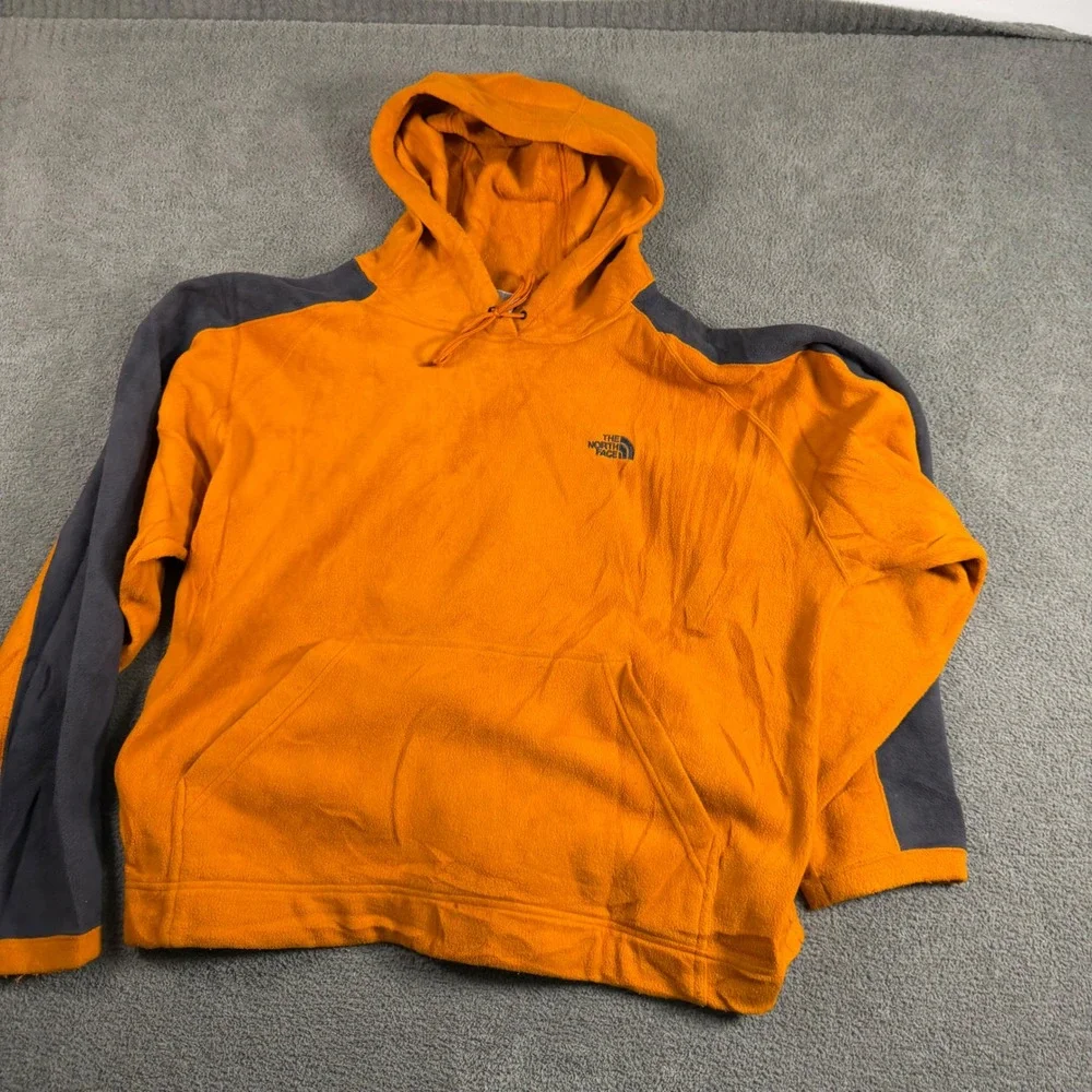 The North Face Mens Fleece Hoodie Orange Grey Pullover Logo RN61661 Large